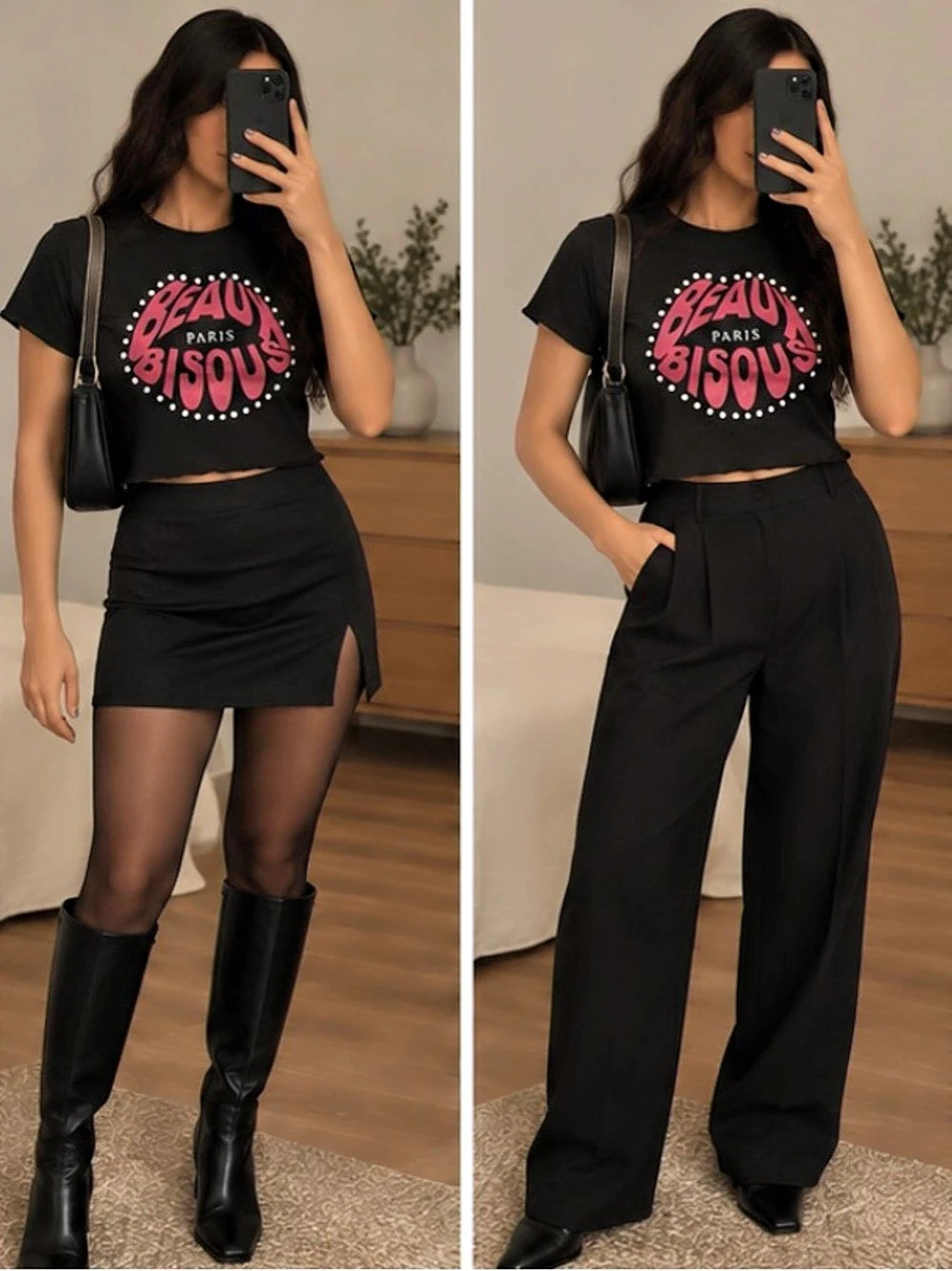 River Island Graphic Tee Black & Pink Medium Like New